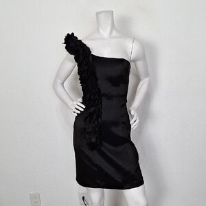 Snap Black One-Shoulder Ruffle Semi-Formal Evening Party Cocktail Dress Size M